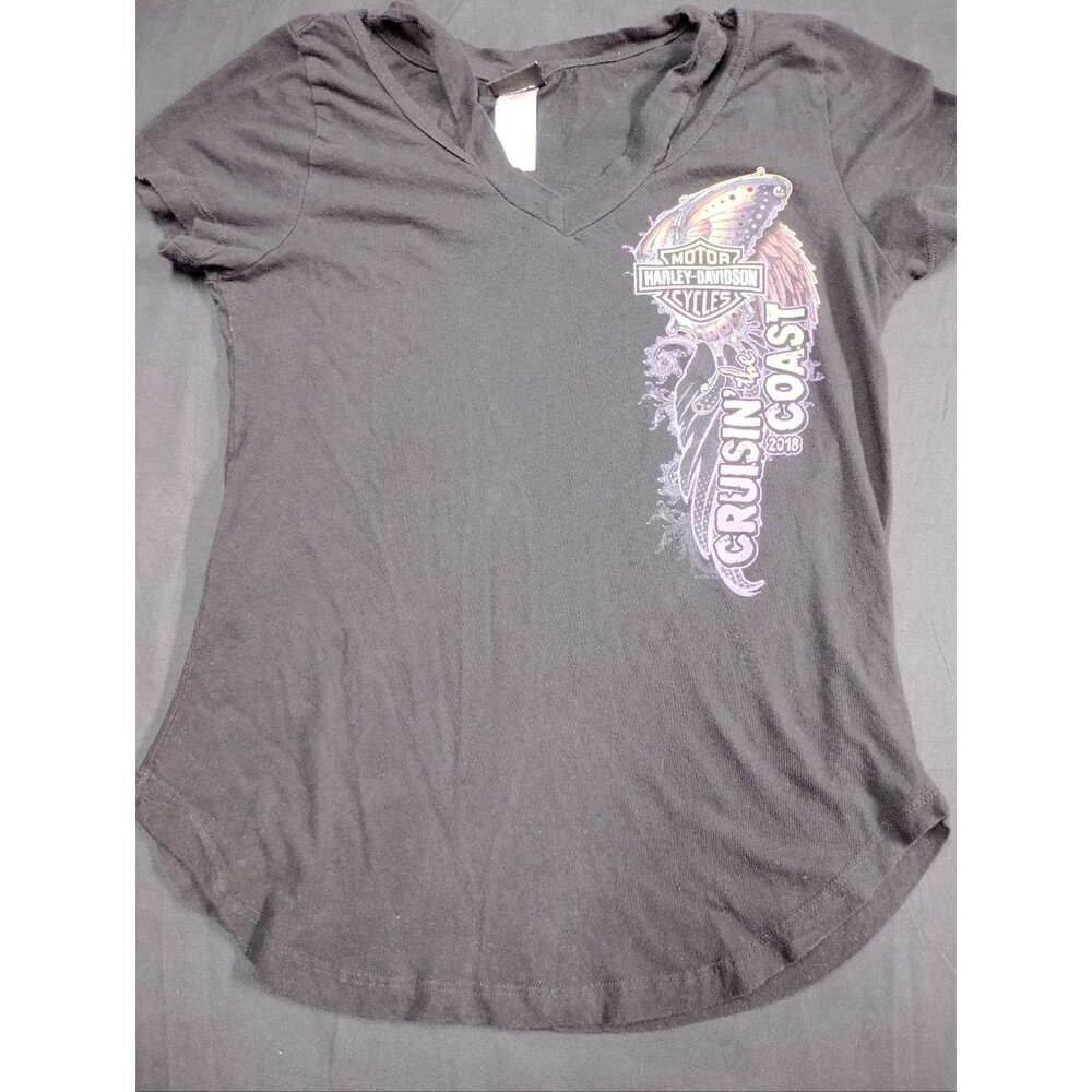 Harley Davidson Sexy V-Neck Embellished Rhinestones Purple 'Cruisin' Coast'